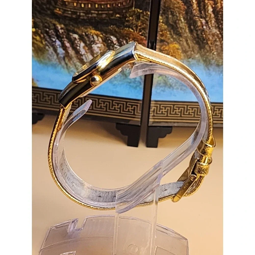Vtg VIVIANI Gold Tone Watch With Gold Leather Band New Battery FREE $HIPPING!!